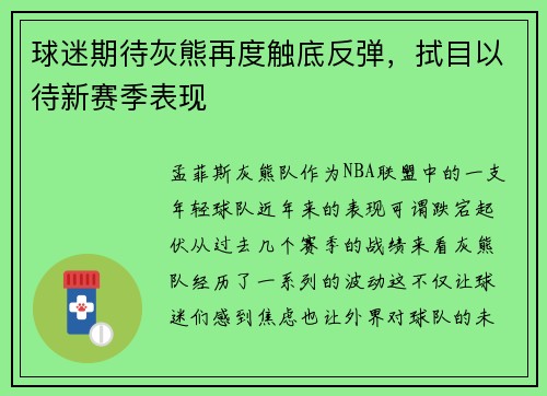 球迷期待灰熊再度触底反弹，拭目以待新赛季表现